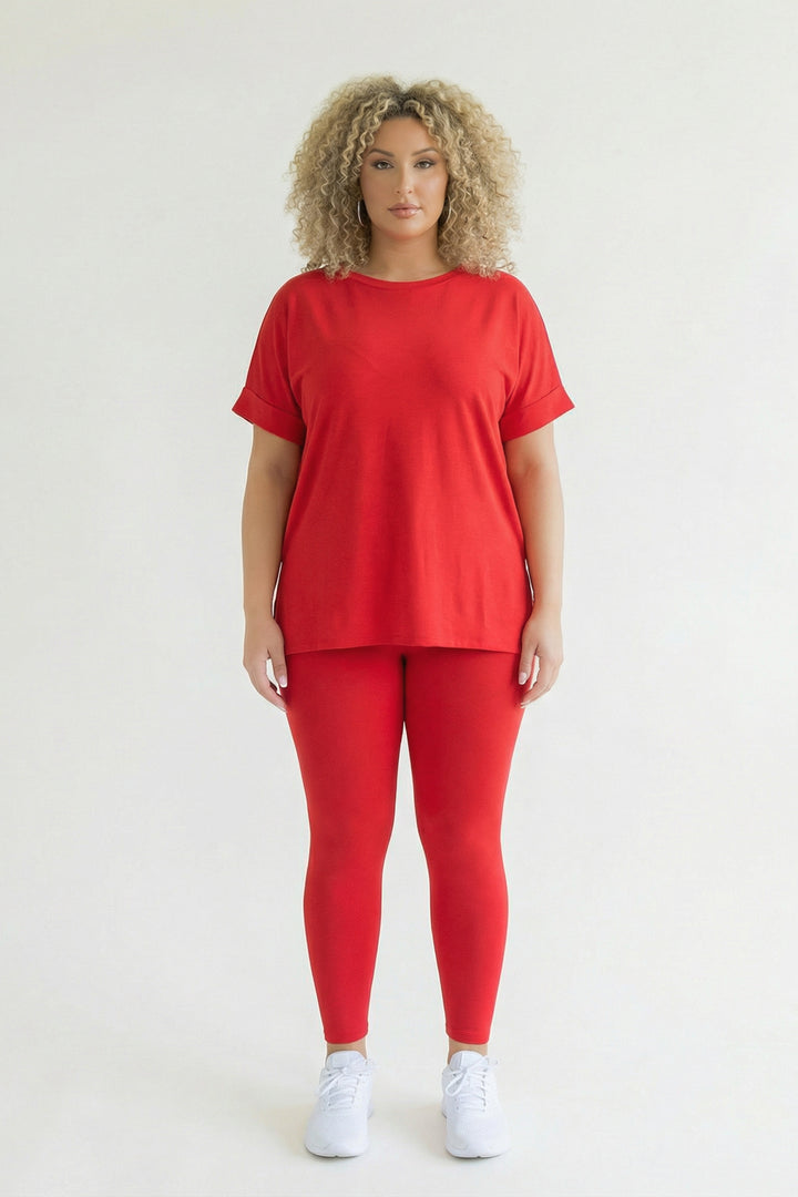 ZENANA Matching Sets Plus Size Cozy Tee And Legging Pant  Set - Red