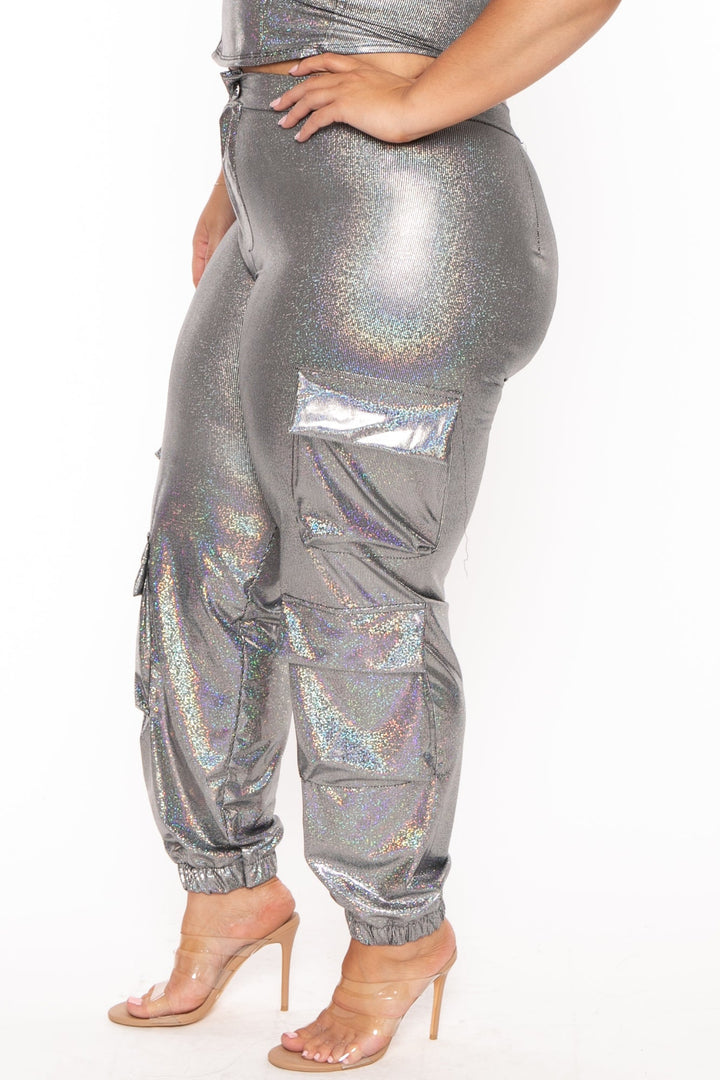 D ROCK Matching Sets Plus Size  Delicia Metallic  Matching Set  -Silver