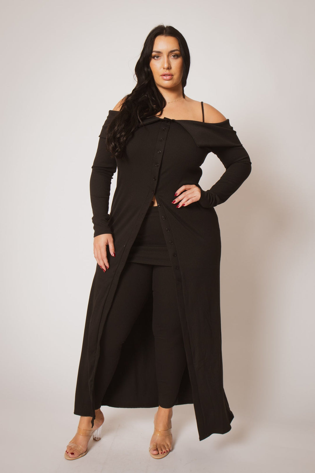 K TOO Matching Sets Plus Size Evening Ease Ensemble - Black