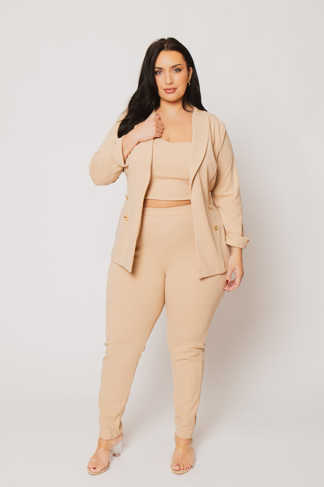 Gibiu Matching Sets Plus Size Graceful Power 3Pc Set - Khaki