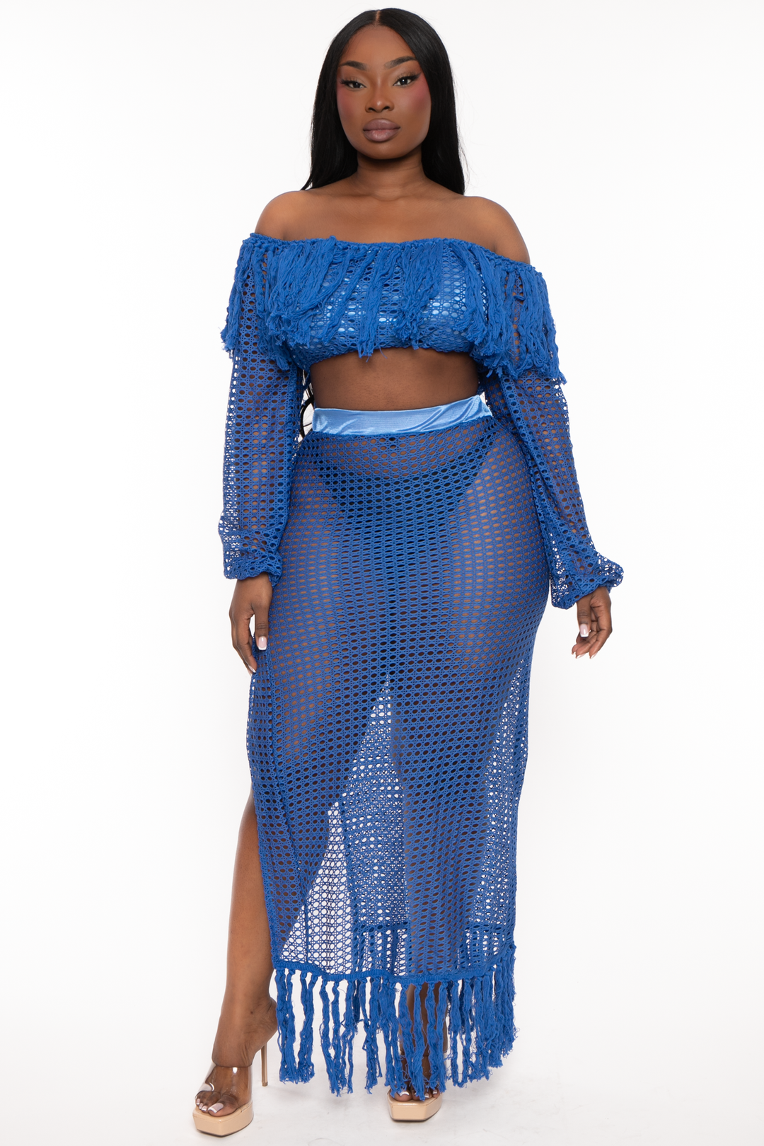 Final Sale Plus Size 2pc Fringe Sweater Pants Set in Royal Blue – Chic And  Curvy