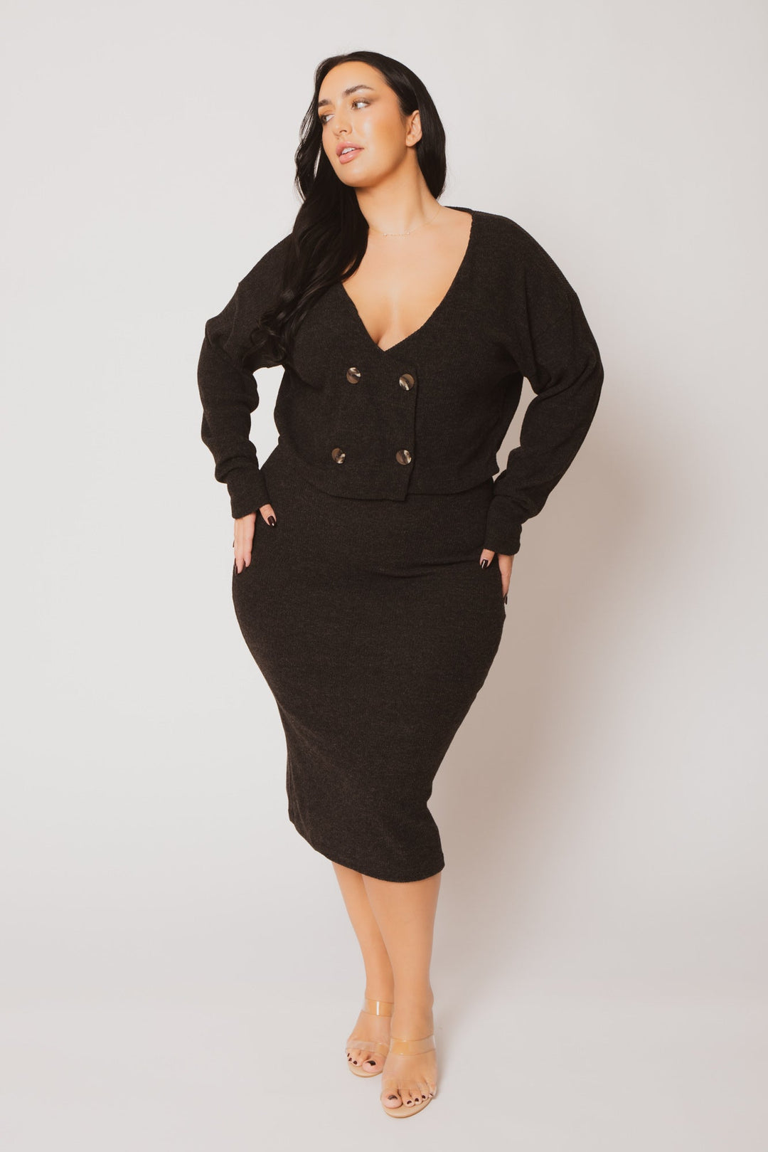 Gibiu Matching Sets Plus Size Harper Knit Skirt Set - Charcoal