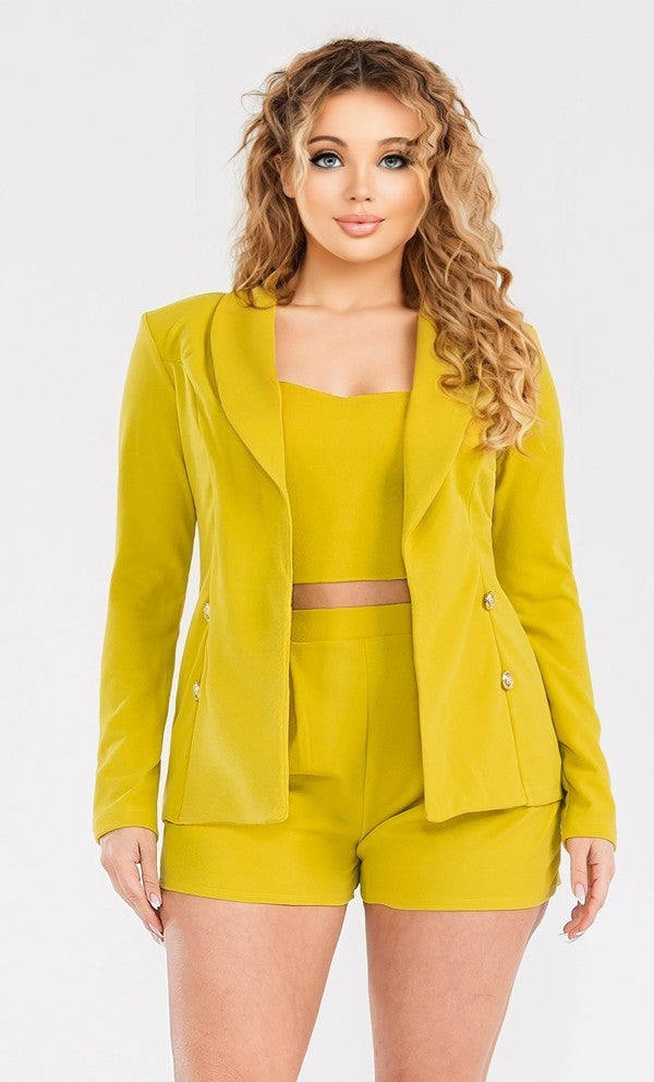 Gibiu Matching Sets Plus Size Keila 3 piece suit set- Yellow