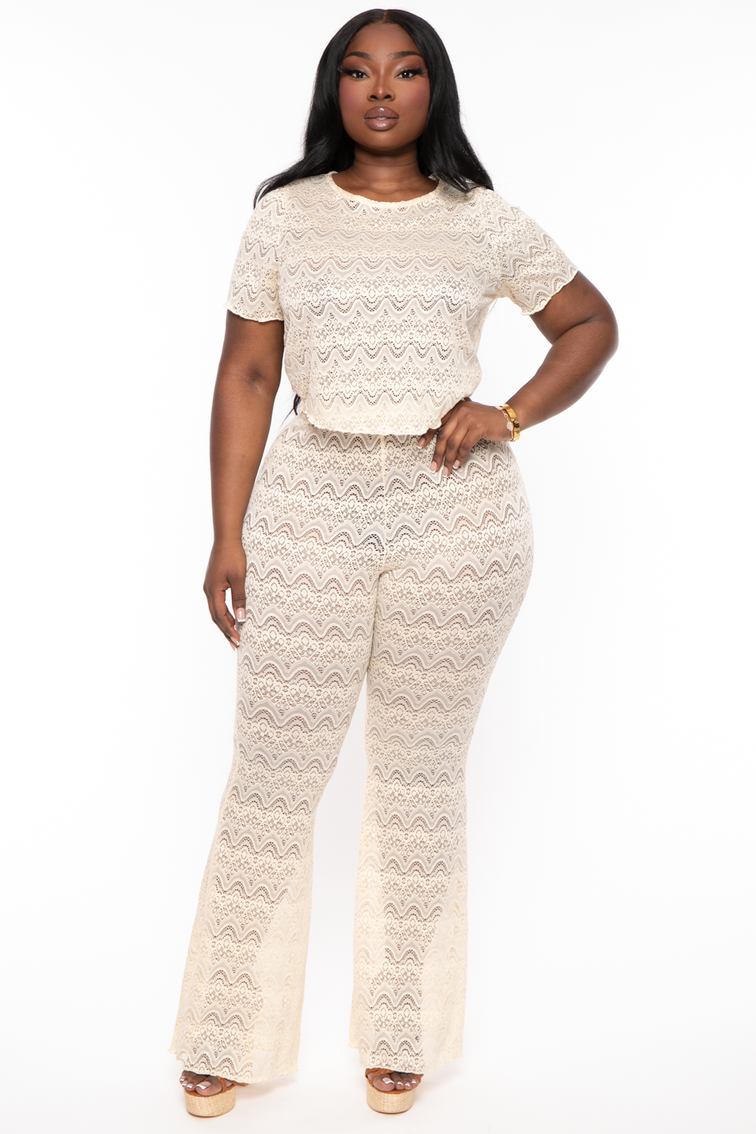 Plus Size Women Tie-Dye Print Crop Top + Pants Two-Piece Set - The