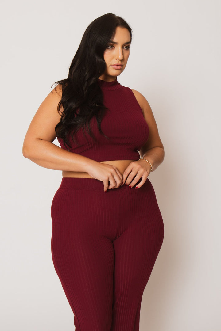 Capella Matching Sets Plus Size Lena Rib 2PC Set - Burgundy