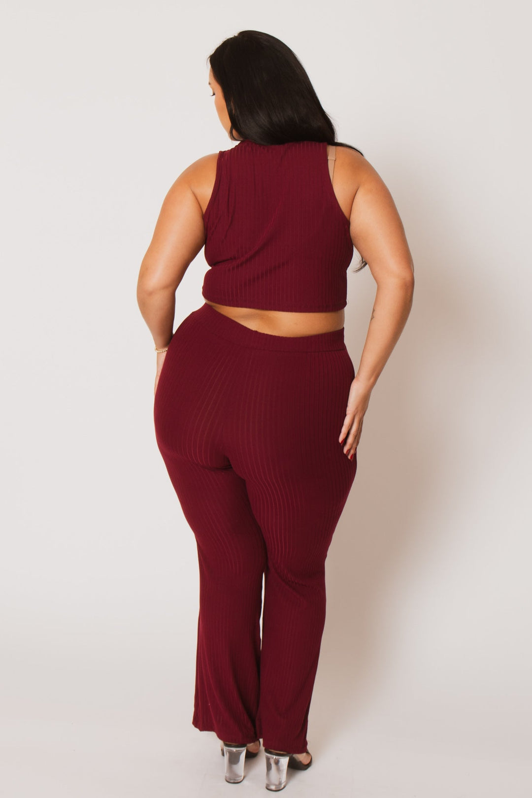 Capella Matching Sets Plus Size Lena Rib 2PC Set - Burgundy