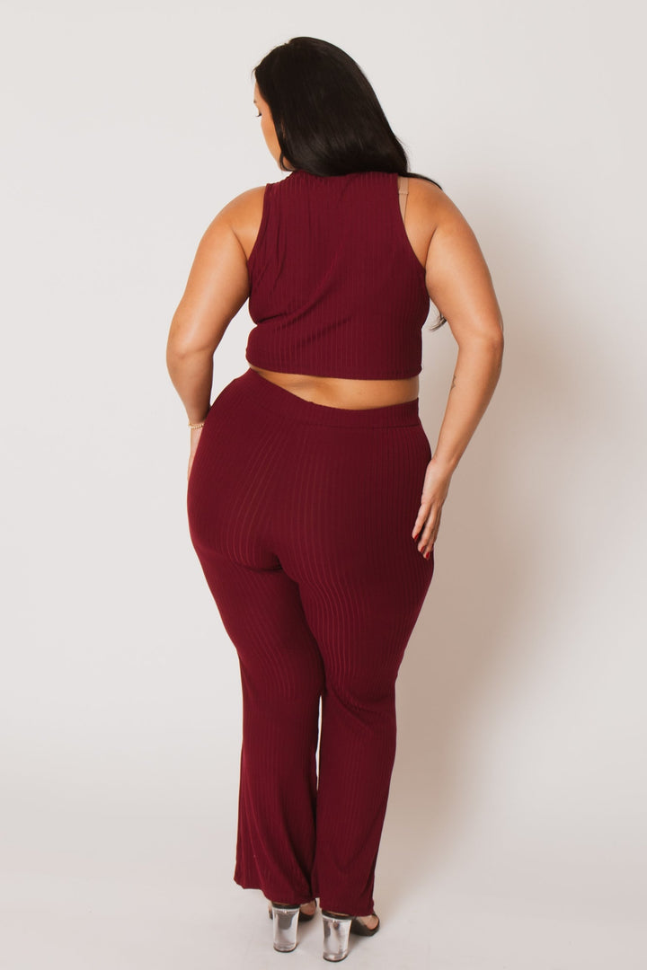 Capella Matching Sets Plus Size Lena Rib 2PC Set - Burgundy