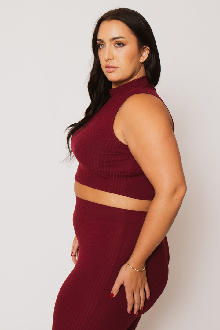 Capella Matching Sets Plus Size Lena Rib 2PC Set - Burgundy