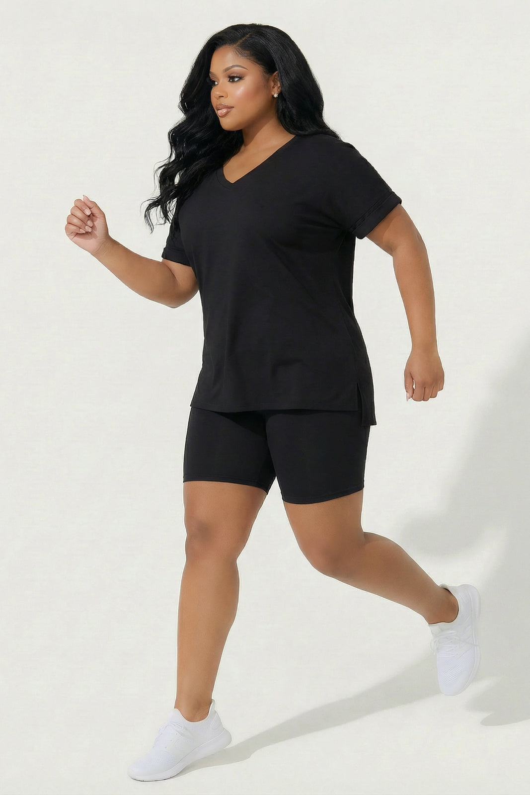 ZENANA Matching Sets Plus Size Lexa Tee And Biker Short Set - Black