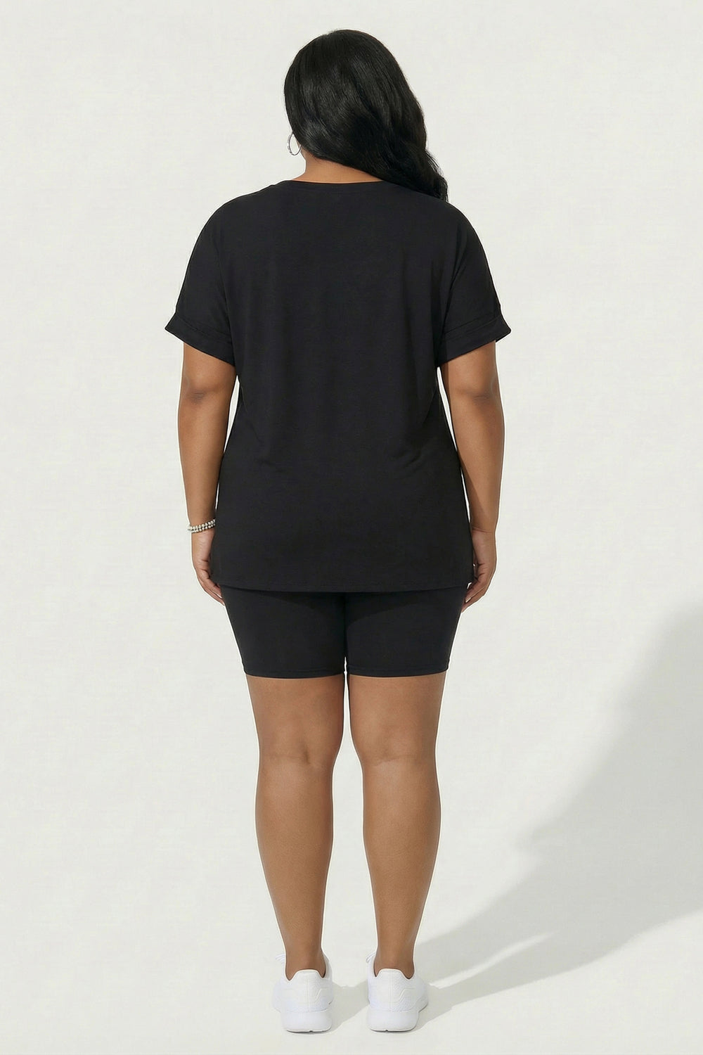 ZENANA Matching Sets Plus Size Lexa Tee And Biker Short Set - Black