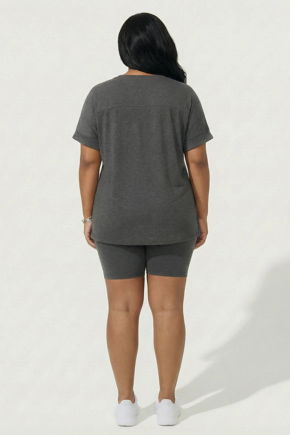 ZENANA Matching Sets Plus Size Lexa Tee And Biker Short Set - Grey