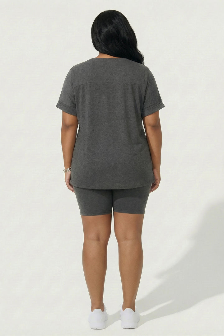 ZENANA Matching Sets Plus Size Lexa Tee And Biker Short Set - Grey