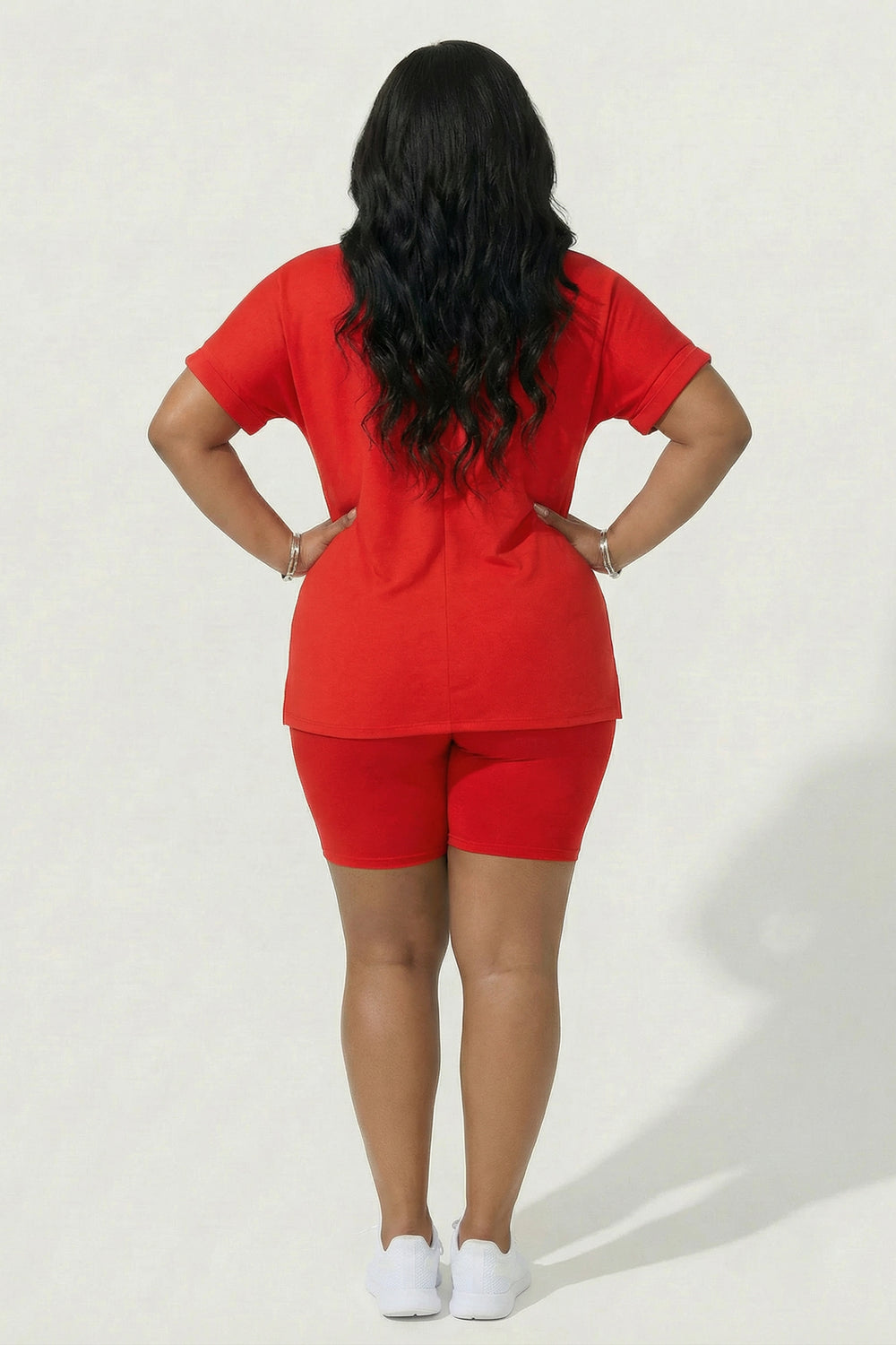 ZENANA Matching Sets Plus Size Lexa Tee And Biker Short Set - Red