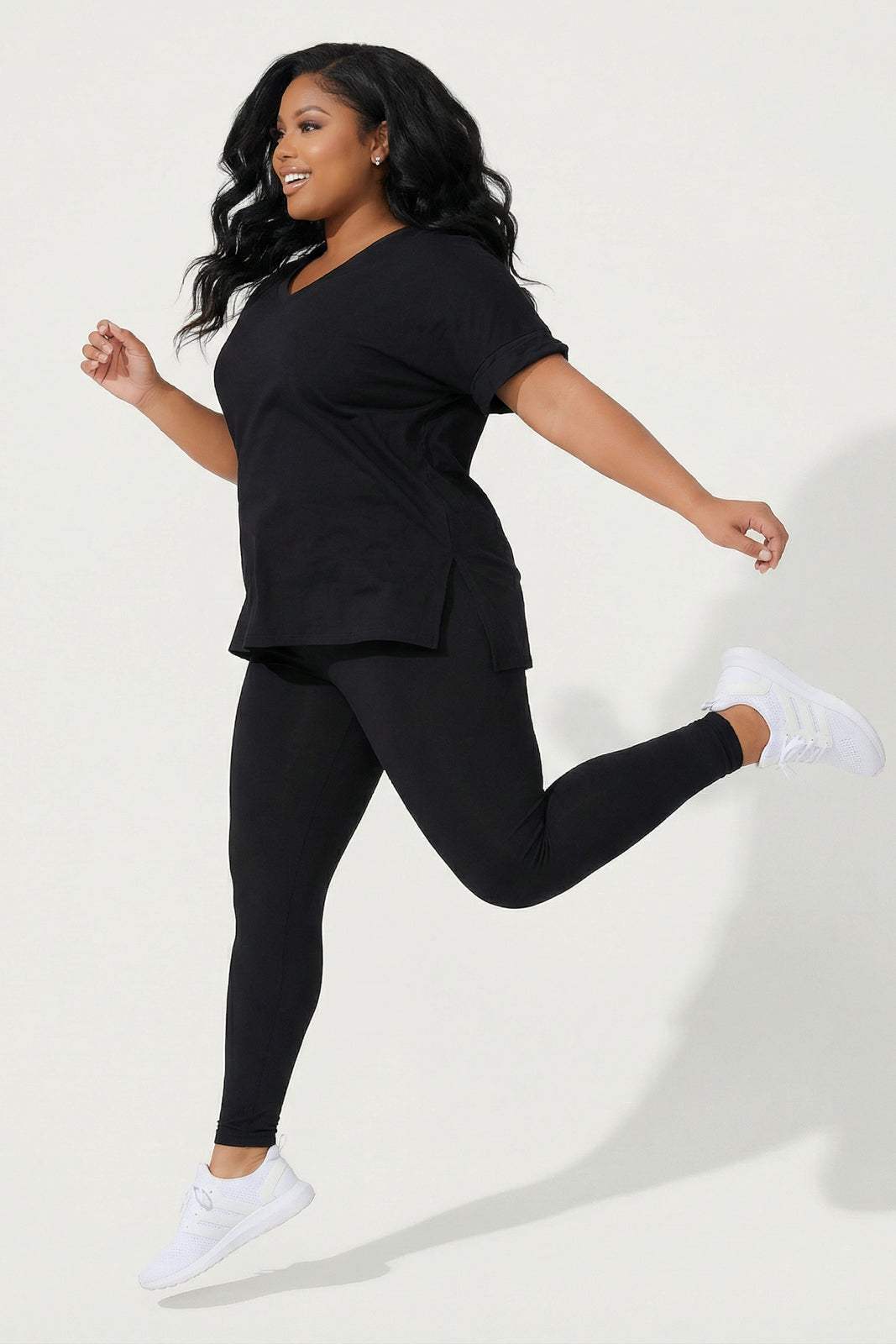 Women's Plus Size Stratus Tee And Legging Set - Black - Curvy Sense