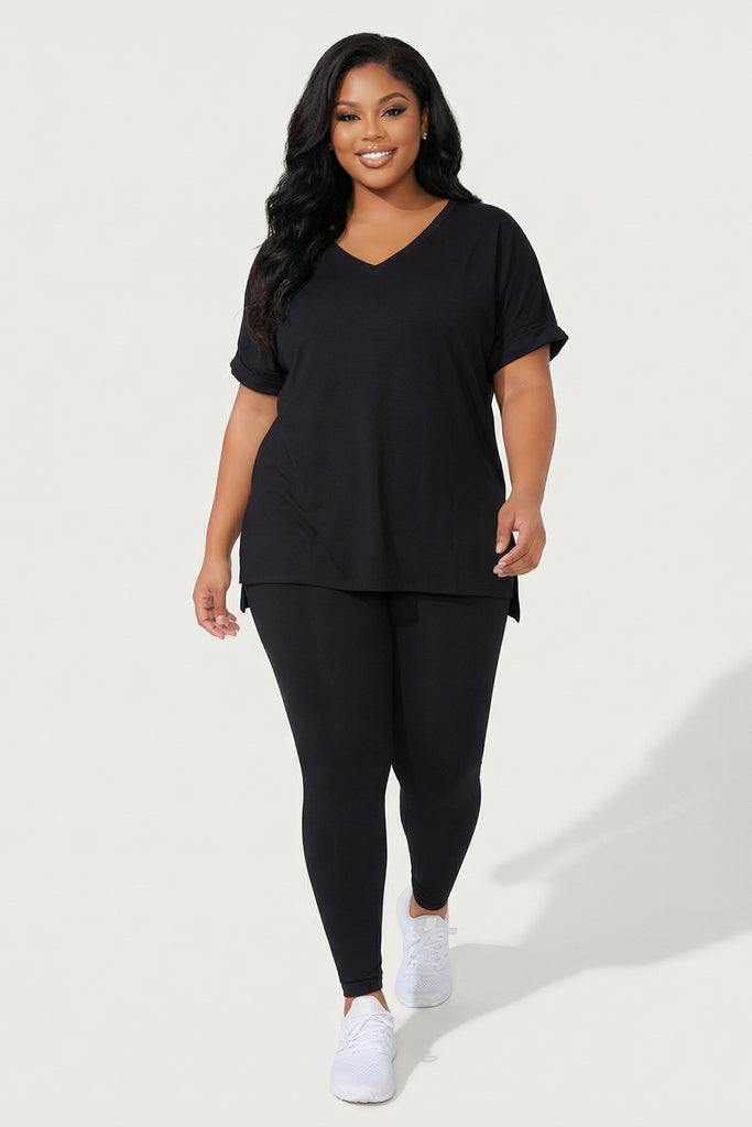 Women's Plus Size Stratus Tee And Legging Set - Black - Curvy Sense