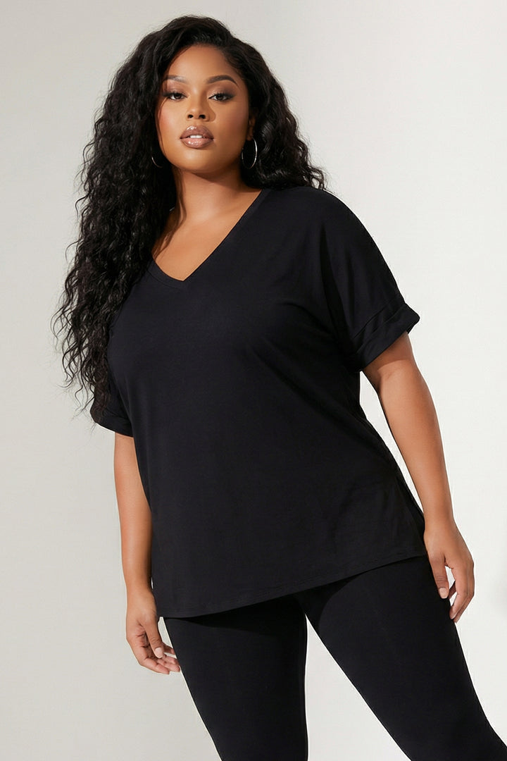 ZENANA Matching Sets Plus Size Lexa Tee And Legging Pant  Set - Black