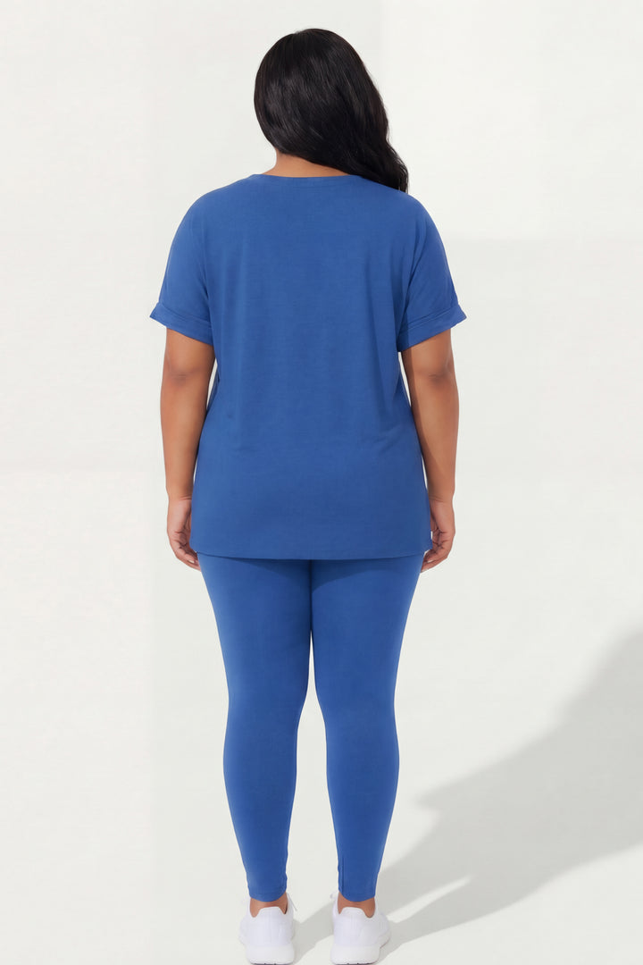 ZENANA Matching Sets Plus Size Lexa Tee And Legging Pant  Set - Blue