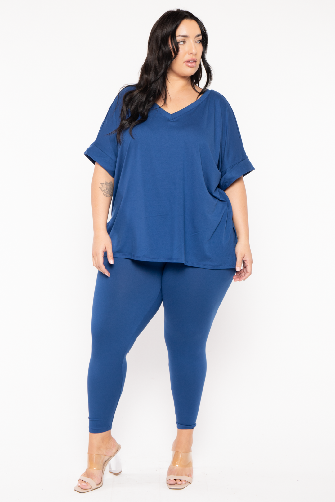 ZENANA Matching Sets Plus Size Lexa Tee And Legging Pant  Set - Blue