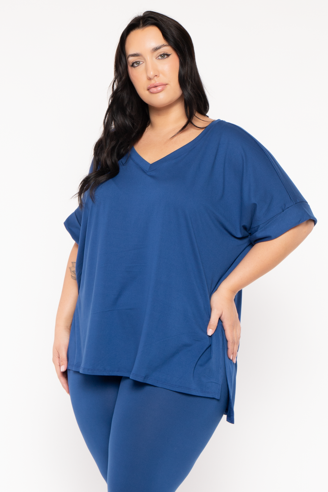 ZENANA Matching Sets Plus Size Lexa Tee And Legging Pant  Set - Blue