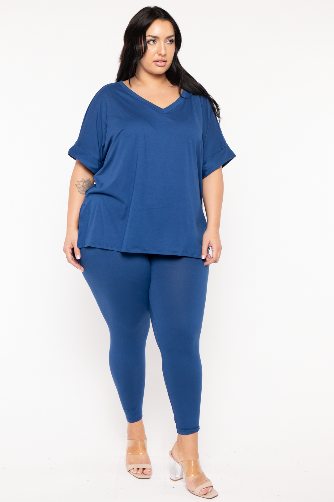 ZENANA Matching Sets Plus Size Lexa Tee And Legging Pant  Set - Blue