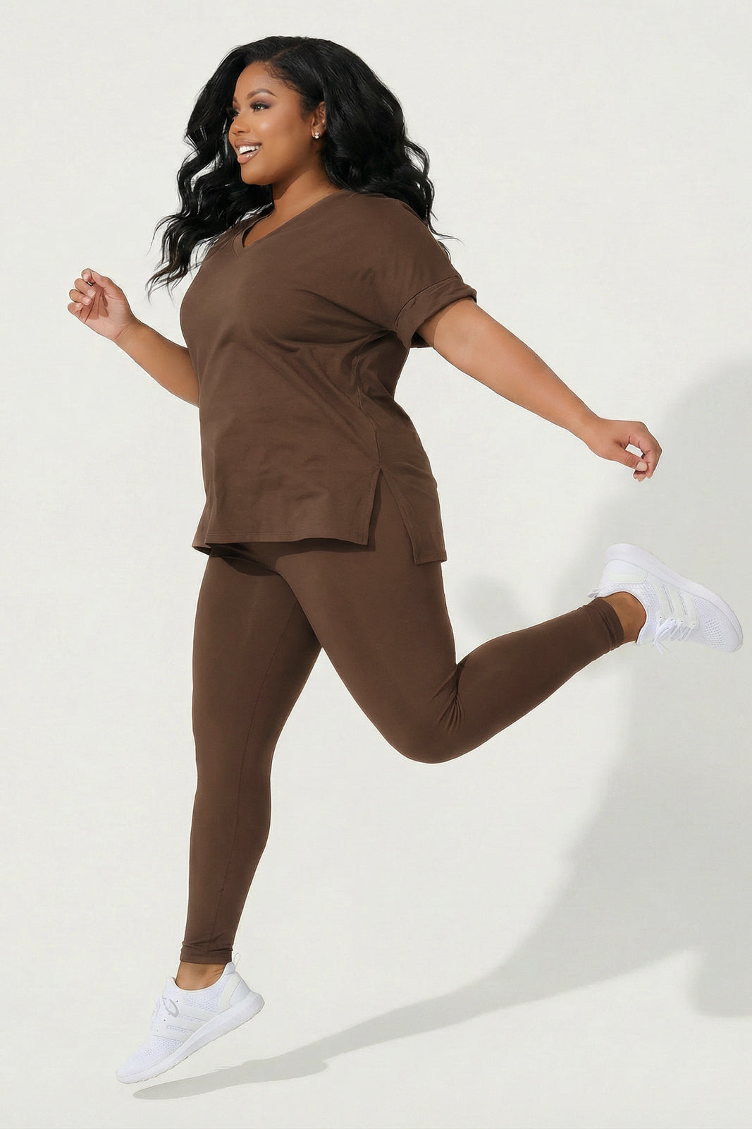 ZENANA Matching Sets Plus Size Lexa Tee And Legging Pant Set - Brown