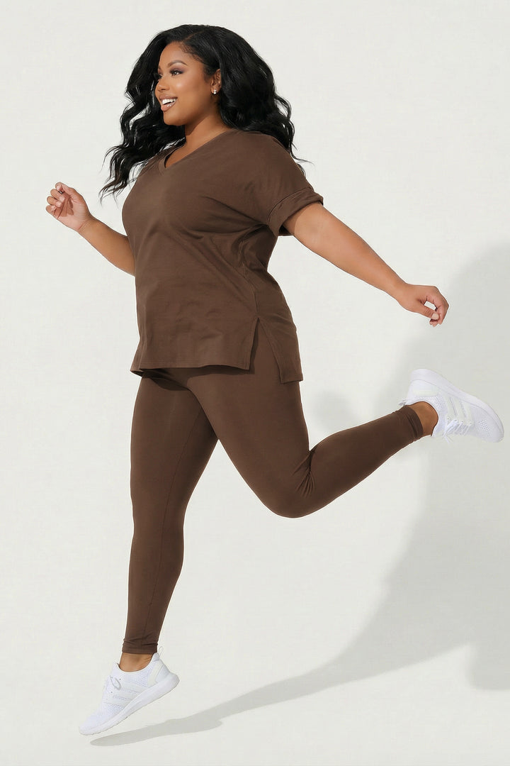 ZENANA Matching Sets Plus Size Lexa Tee And Legging Pant Set - Brown