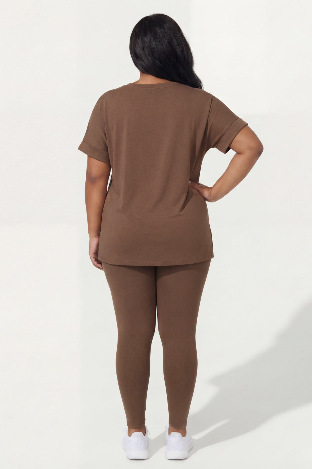 ZENANA Matching Sets Plus Size Lexa Tee And Legging Pant Set - Brown