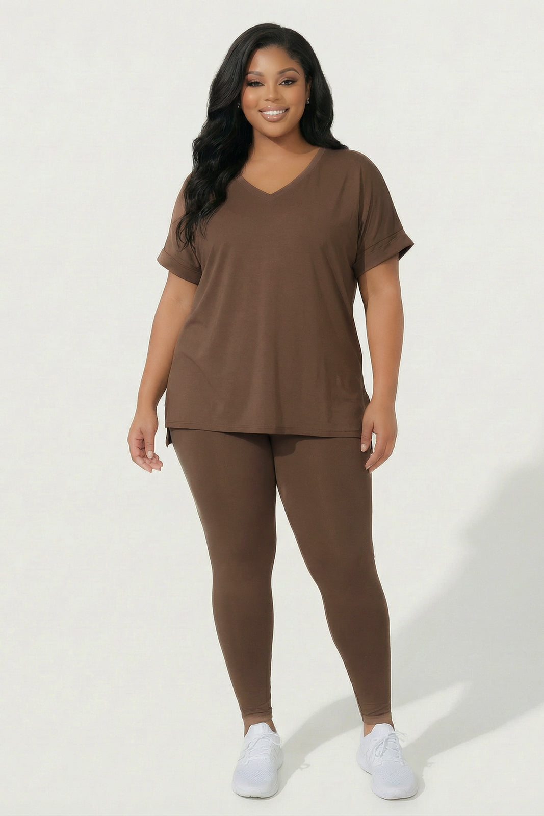 ZENANA Matching Sets Plus Size Lexa Tee And Legging Pant Set - Brown