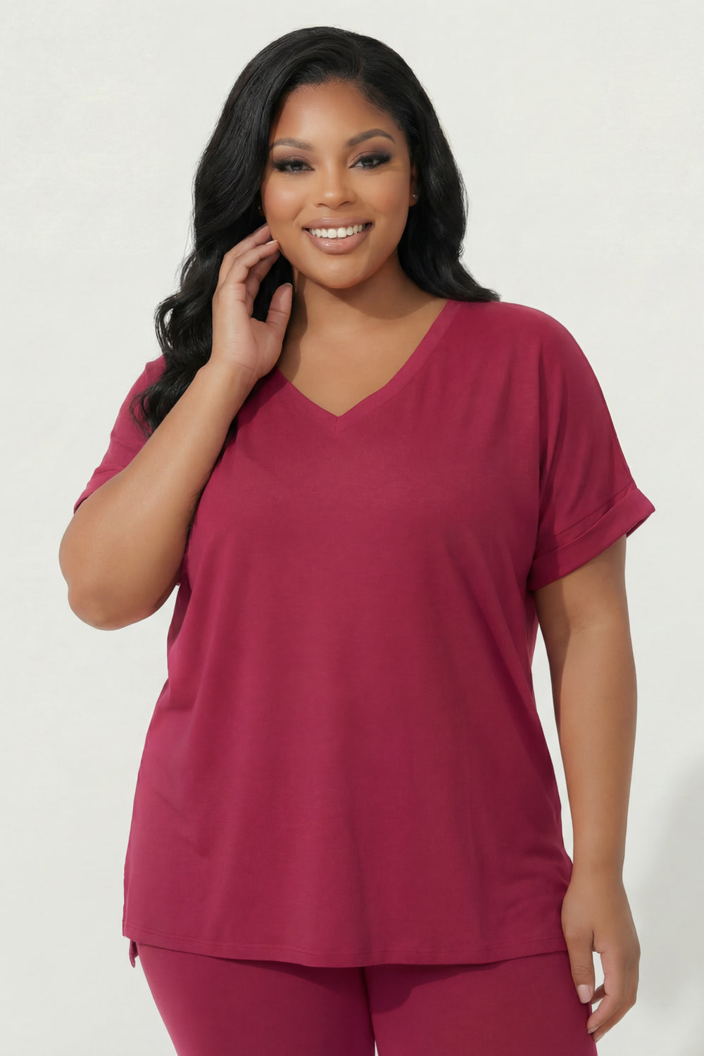 ZENANA Matching Sets Plus Size Lexa Tee And Legging Pant Set - Burgundy