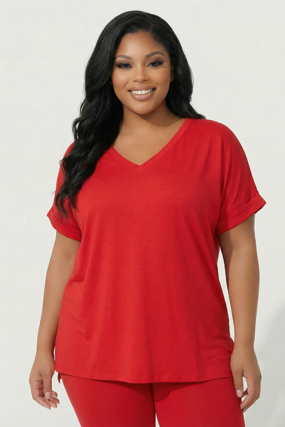 ZENANA Matching Sets Plus Size Lexa Tee And Legging Pant Set - Red