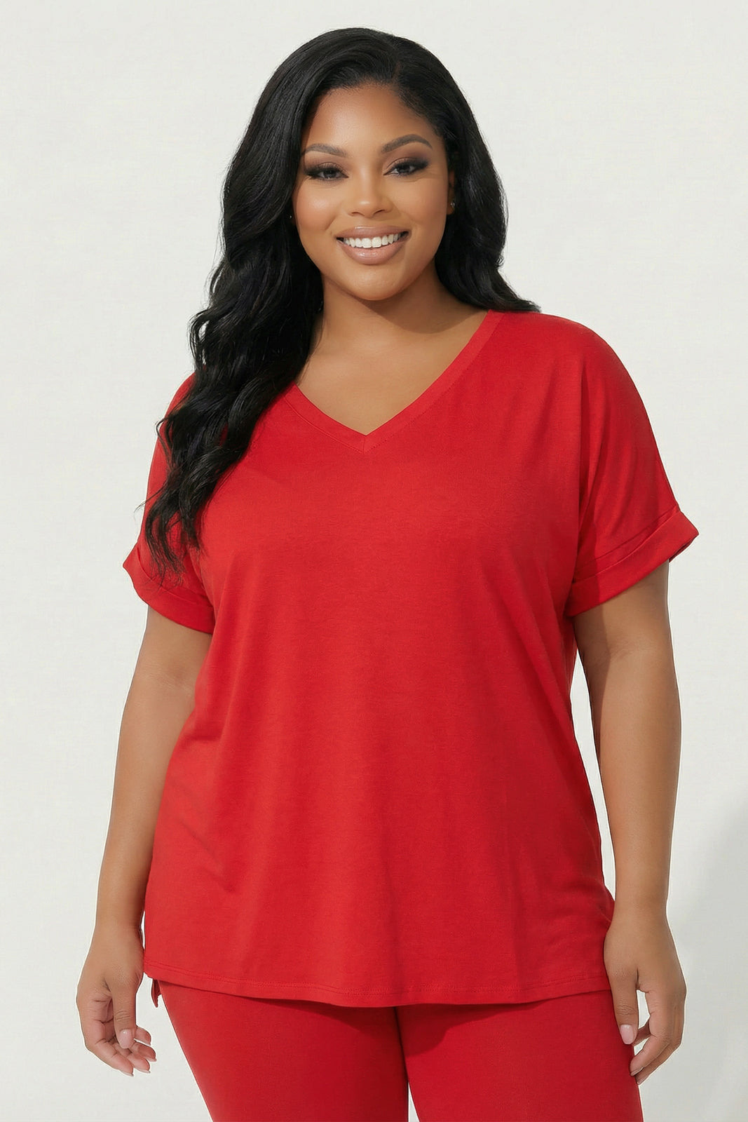 ZENANA Matching Sets Plus Size Lexa Tee And Legging Pant Set - Red