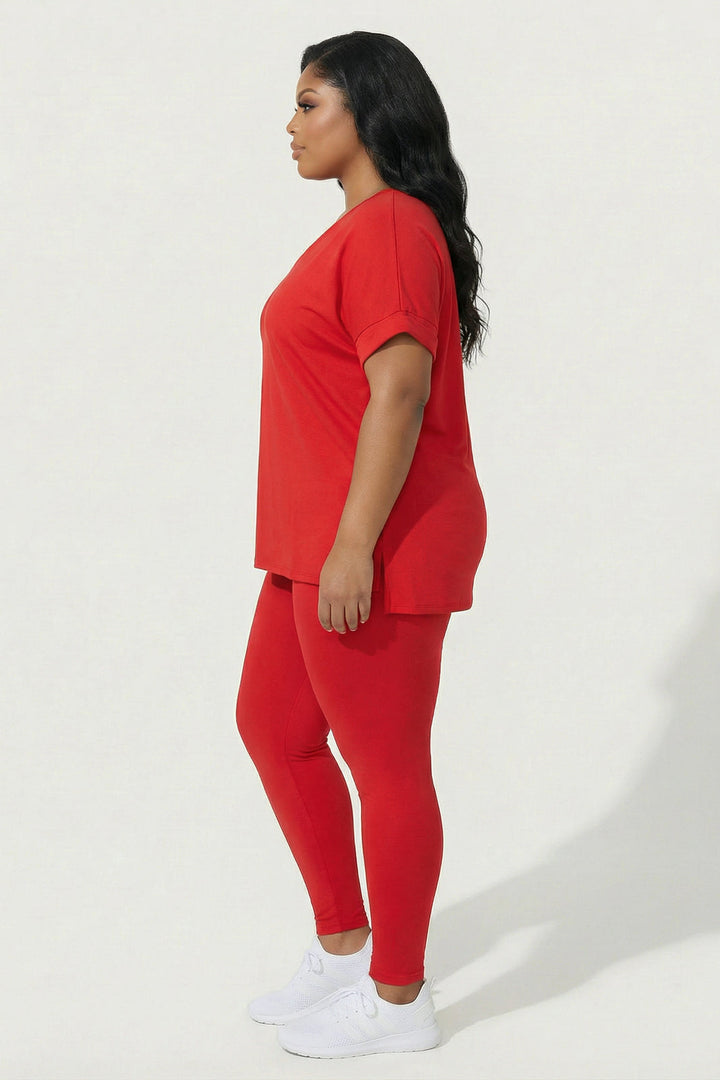 ZENANA Matching Sets Plus Size Lexa Tee And Legging Pant Set - Red