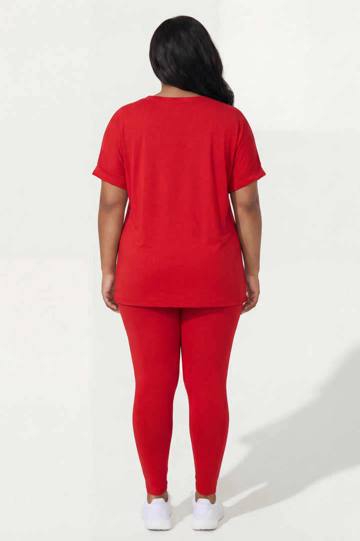 ZENANA Matching Sets Plus Size Lexa Tee And Legging Pant Set - Red