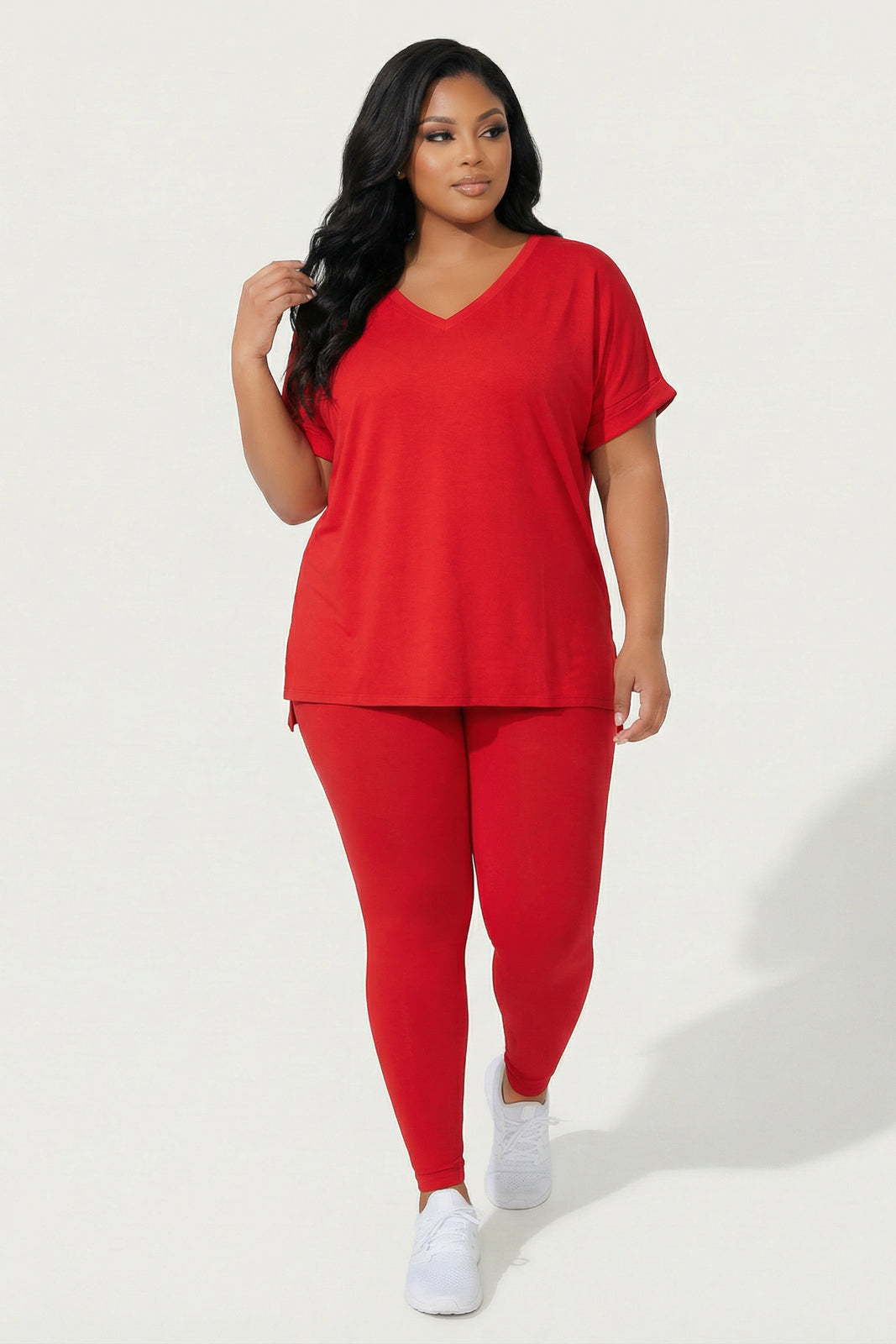 ZENANA Matching Sets Plus Size Lexa Tee And Legging Pant Set - Red