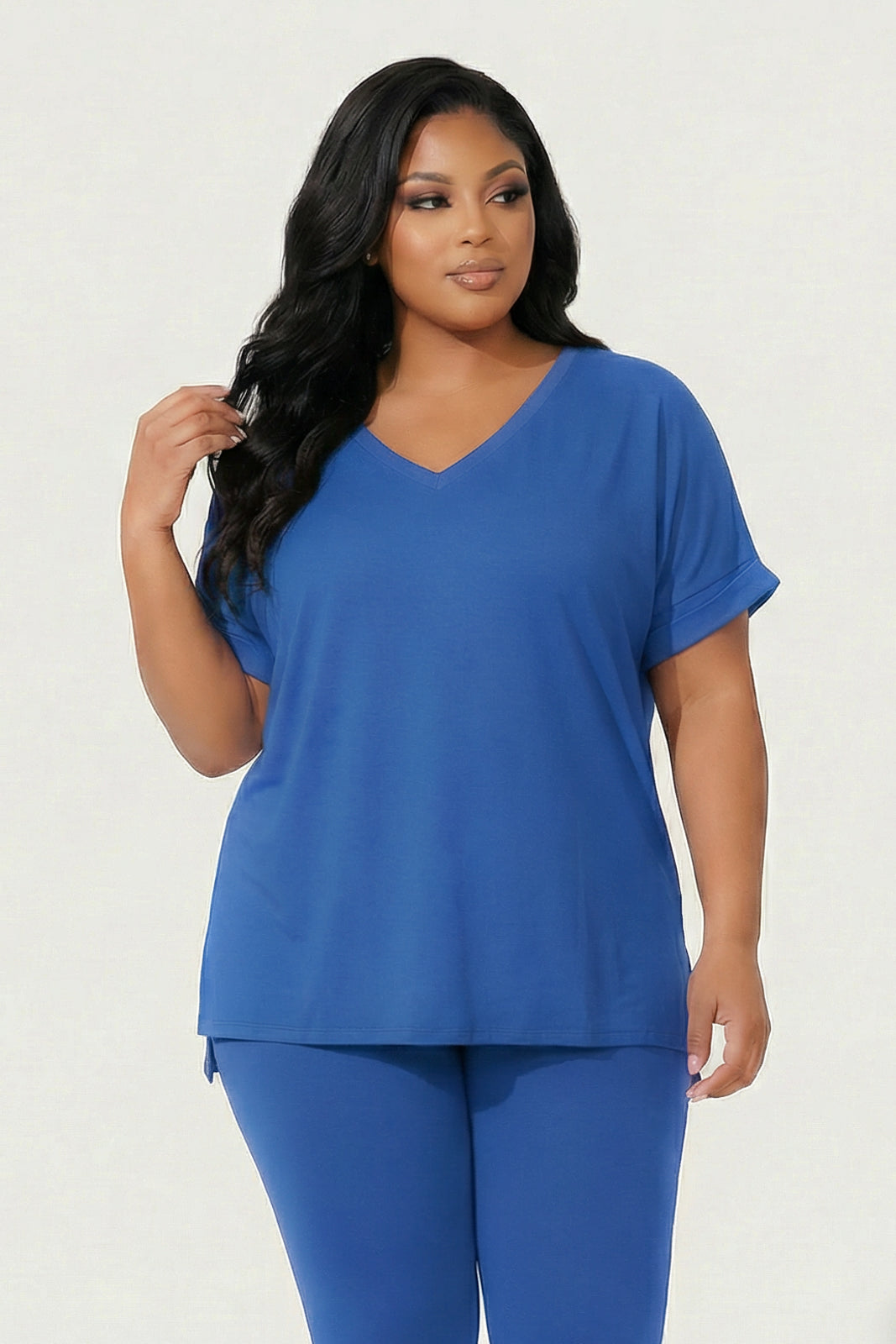 ZENANA Matching Sets Plus Size Lexa Tee And Legging Pant Set - Royal Blue