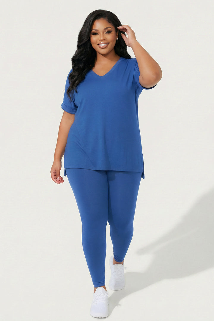 ZENANA Matching Sets Plus Size Lexa Tee And Legging Pant Set - Royal Blue