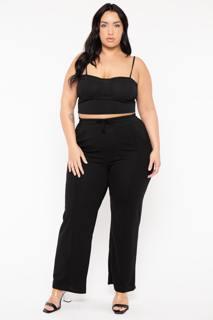 Capella Matching Sets Plus Size Lirael Bustier & Pant  Set- Black