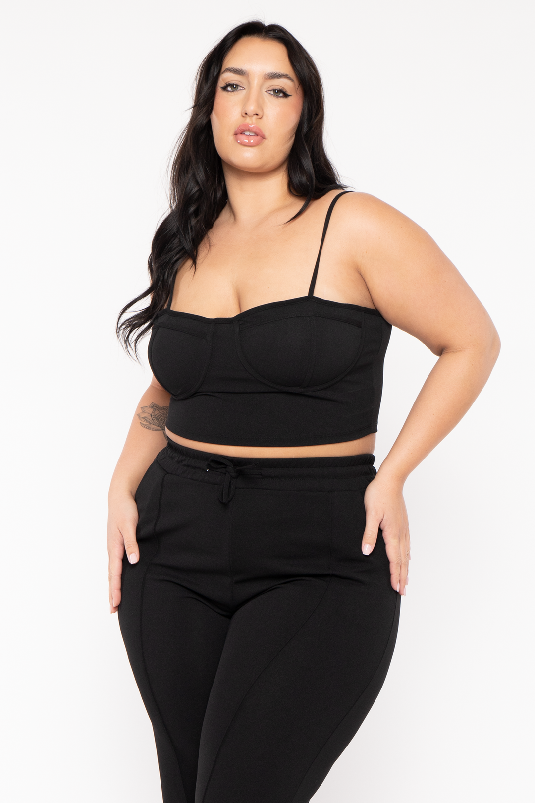 Capella Matching Sets Plus Size Lirael Bustier & Pant  Set- Black