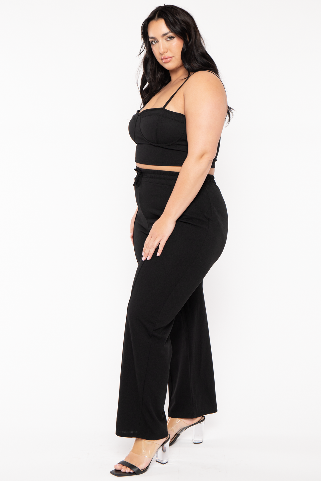 Capella Matching Sets Plus Size Lirael Bustier & Pant  Set- Black