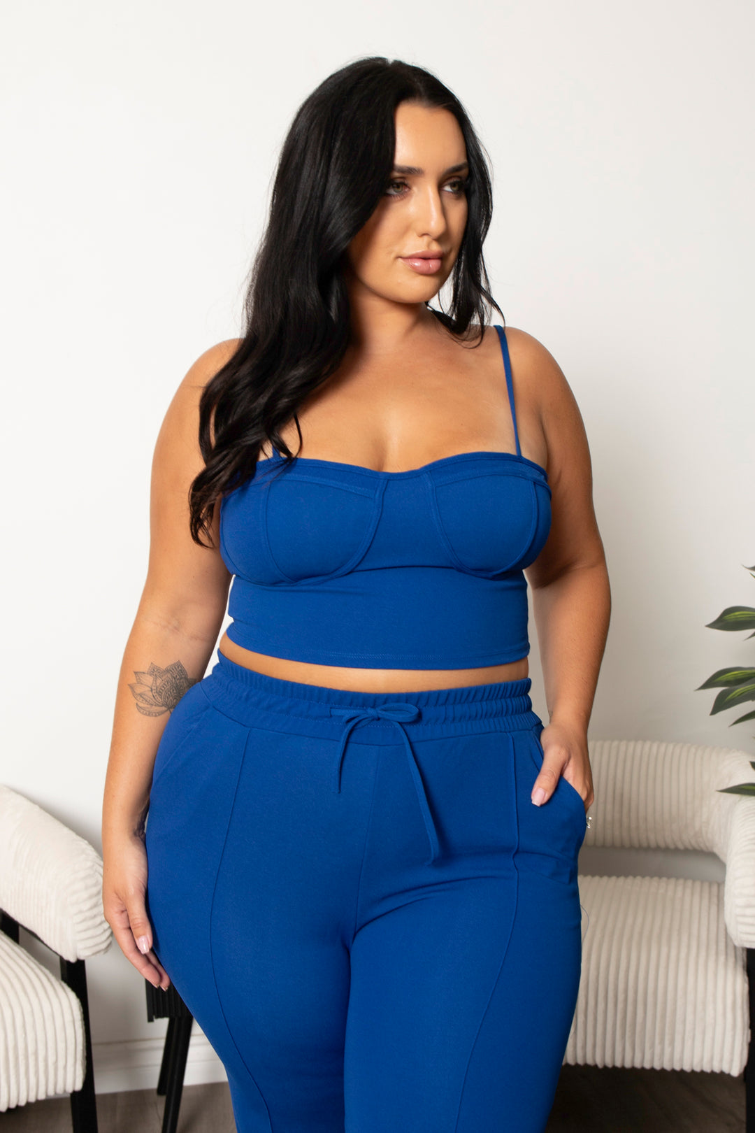 Capella Matching Sets Plus Size Lirael Bustier & Pant  Set- Blue