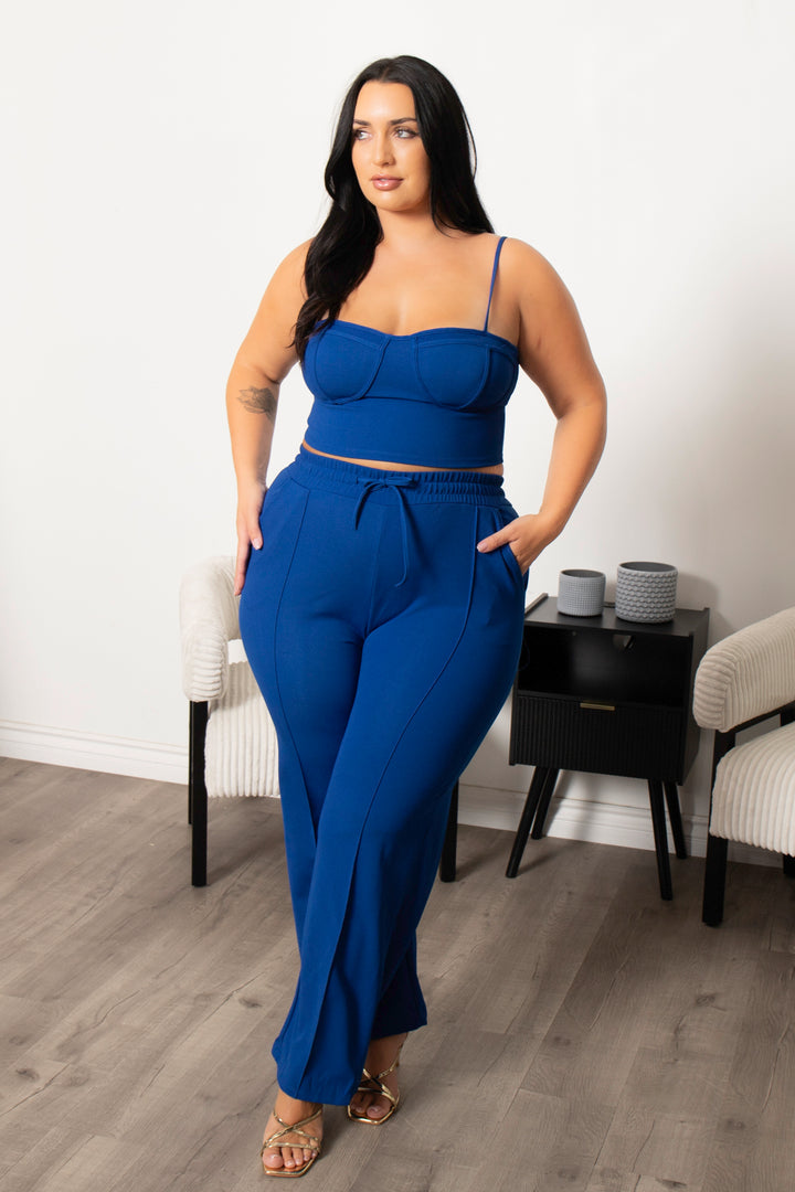 Capella Matching Sets Plus Size Lirael Bustier & Pant  Set- Blue