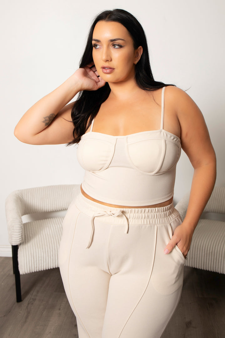 Capella Matching Sets Plus Size Lirael Bustier & Pant  Set- Tan