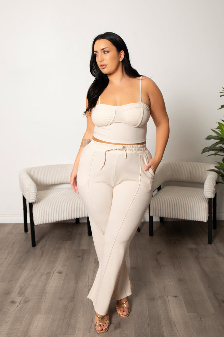 Capella Matching Sets Plus Size Lirael Bustier & Pant  Set- Tan