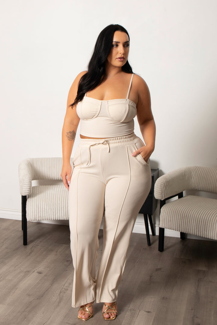 Capella Matching Sets Plus Size Lirael Bustier & Pant  Set- Tan