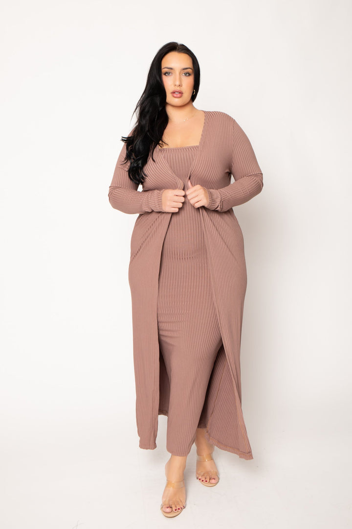 Gibiu Matching Sets Plus Size Lizah Tube Dress and Cardigan Set  - Brown