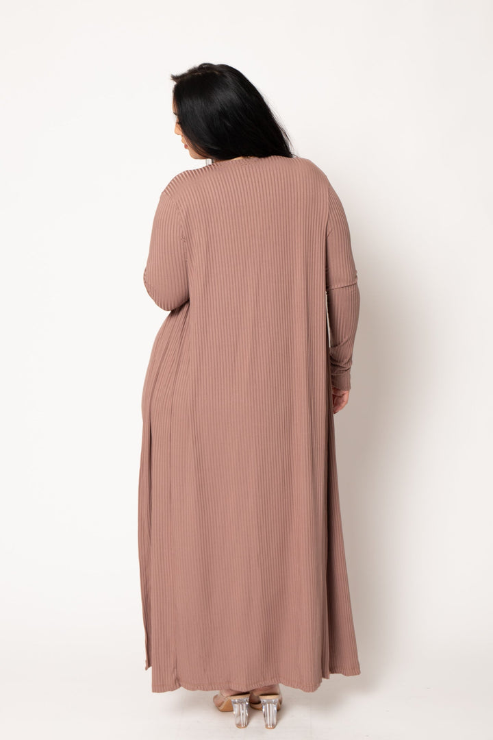 Gibiu Matching Sets Plus Size Lizah Tube Dress and Cardigan Set  - Brown