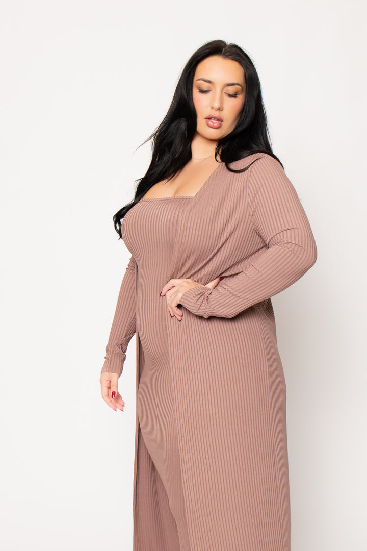 Gibiu Matching Sets Plus Size Lizah Tube Dress and Cardigan Set  - Brown