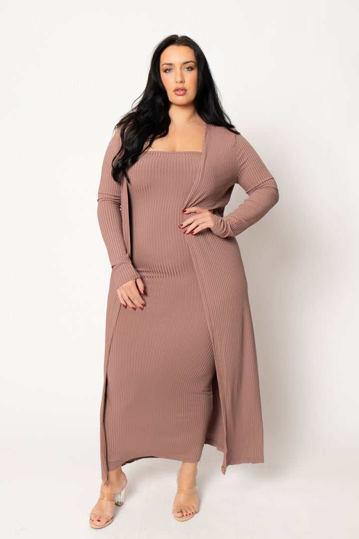 Gibiu Matching Sets Plus Size Lizah Tube Dress and Cardigan Set  - Brown