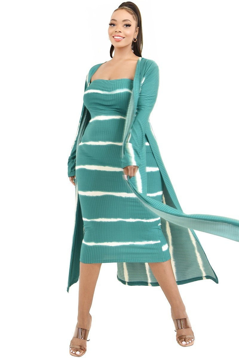 Gibiu Matching Sets Plus Size Lizah Tube Dress & Cardigan Set  - Green