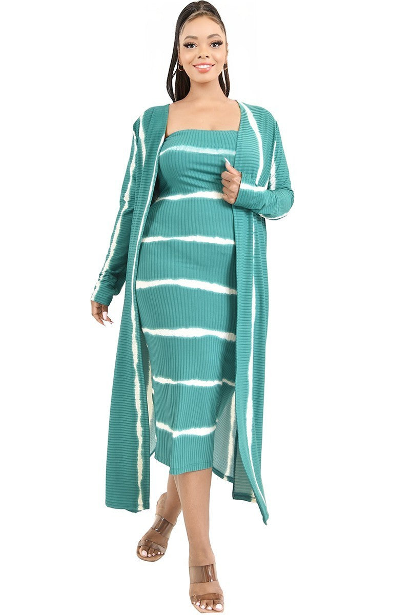 Gibiu Matching Sets Plus Size Lizah Tube Dress & Cardigan Set  - Green